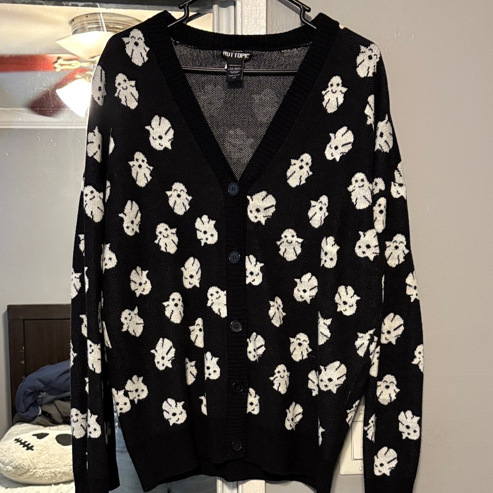 Hot Topic Black Cardigan with White Ghosts